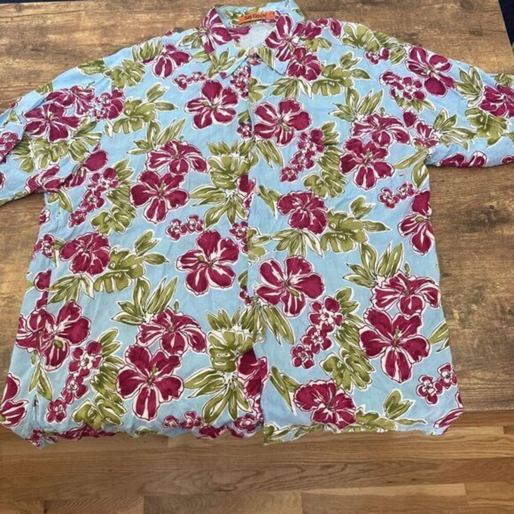 Sun Fusion‎ Hawaiian Shirt Size Large Mens Short Sleeve Button Floral Pink